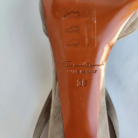 Santoni pumps women's slingback sz 8 Eu38 suede tan shoes stiletto point toe - Picture 7 of 16